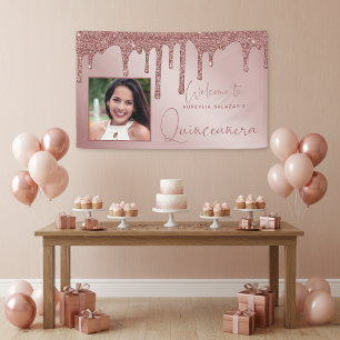 Rose Gold Chic Tropfen Quinceanera Banner