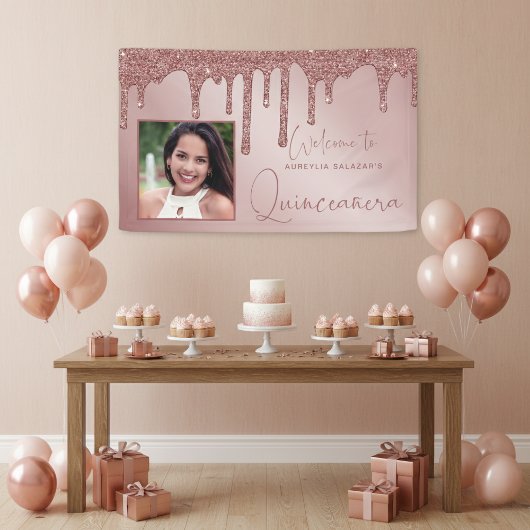 Rose Gold Chic Tropfen Quinceanera Banner