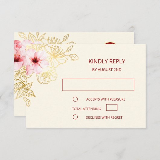 Rose Gold Chinesisch Hochzeit RSVP (Vorne/Hinten)