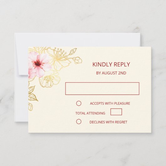 Rose Gold Chinesisch Hochzeit RSVP Karte (Vorderseite)