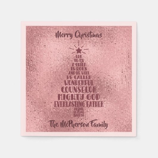 Rose Gold Christliche Weihnachtsschrift - Name hin Serviette (Vorderseite)