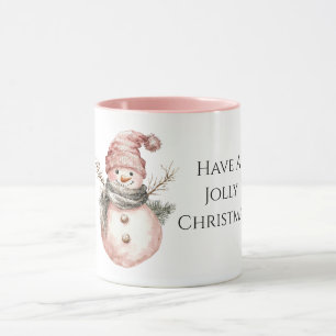 Rose Gold Christmas Snowman Tasse