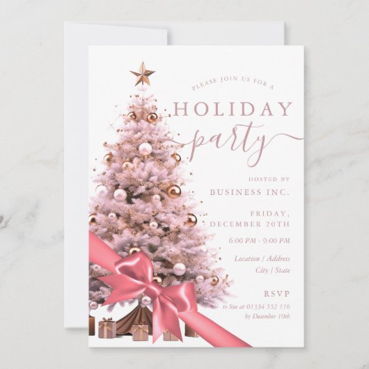 Rose Gold Christmas Tree Bow Corporate Holiday Einladung (Vorderseite)