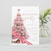 Rose Gold Christmas Tree Bow Corporate Holiday Einladung (Stehend Vorderseite)
