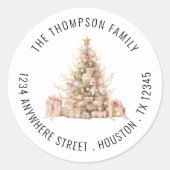 Rose Gold Christmas Tree Rückgabeadresse Runder Aufkleber (Vorderseite)