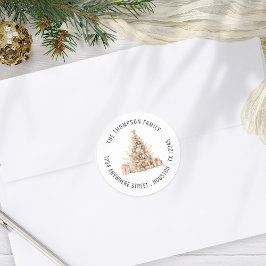 Rose Gold Christmas Tree Rückgabeadresse Runder Aufkleber