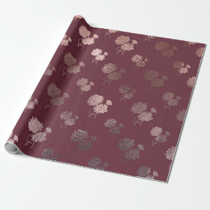 Rose Gold Chrysanthemum Muster auf Burgund Geschenkpapier