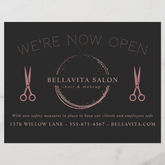 Rose Gold Circle Salon Logo jetzt geöffnet Flyer (Vorne)