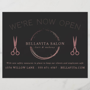 Rose Gold Circle Salon Logo Wir sind jetzt geöffne Flyer