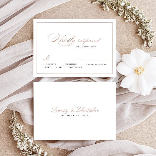Rose gold Classic Elegance Script Einfache Hochzei RSVP Karte