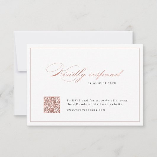 Rose gold Classic Elegance Script QR Code Hochzeit RSVP Karte (Vorderseite)