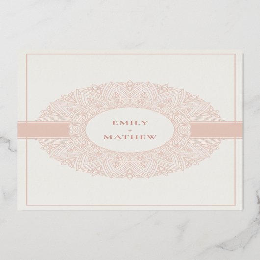 Rose Gold Classic Verziert Mandala Wedding Einladu Folieneinladung (Rückseite)