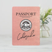 Rose Gold Colorado Passport Save the Date (Stehend Vorderseite)