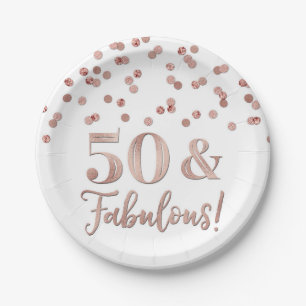 Rose Gold Confetti 50 und fabelhafter Geburtstag Pappteller