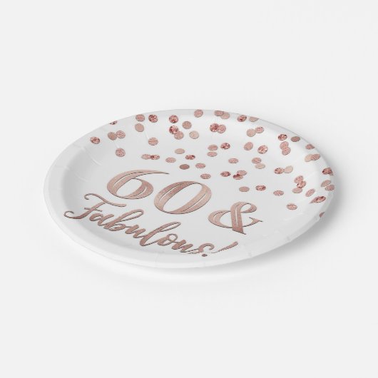 Rose Gold Confetti 60 und fabelhaft Pappteller (Schrägansicht)