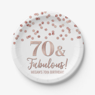 Rose Gold Confetti 70 und fabulous Geburtstag Pappteller