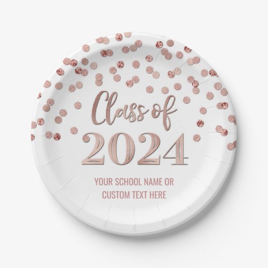 Rose Gold Confetti Abschluss 2024 Pappteller (Vorderseite)