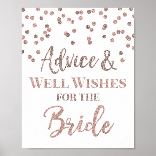 Rose Gold Confetti Beratung für das Bride-Zeichen Poster (Vorne)