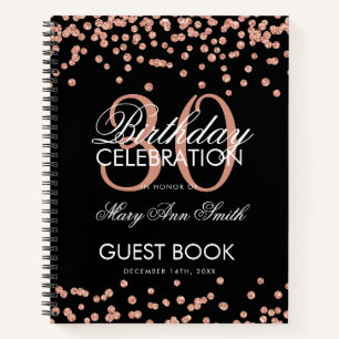 Rose Gold Confetti Black 30. Geburtstag Gästebuch Notizblock