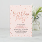 Rose Gold Confetti & Blush | Erwachsene Geburtstag Einladung (Stehend Vorderseite)