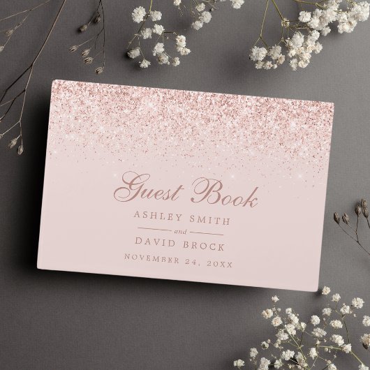 Rose Gold Confetti Blush Pink Modern Chic Wedding Gästebuch