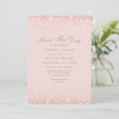 Rose Gold Confetti Blush Pink Moderne Save The Date (Stehend Vorderseite)