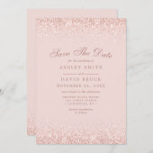 Rose Gold Confetti Blush Pink Moderne Save The Date (Vorne/Hinten)