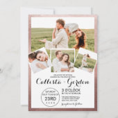 Rose Gold Confetti Border Foto Collage Wedding Einladung (Rückseite)
