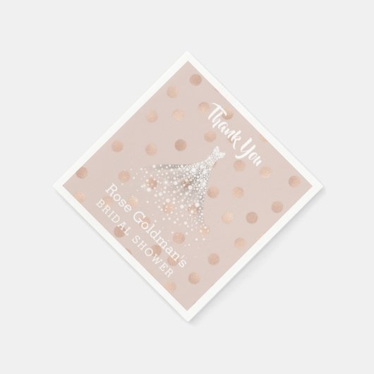 Rose Gold Confetti Brautparty Hochzeitskleid Serviette (Ecke)