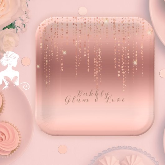 Rose Gold Confetti Brautparty Pappteller