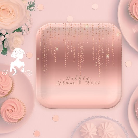 Rose Gold Confetti Brautparty Pappteller