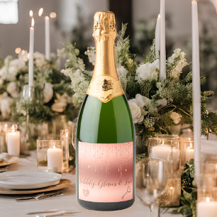 Rose Gold Confetti Brautparty Schaumweinetikett