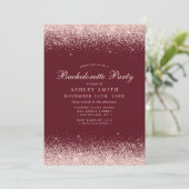 Rose Gold Confetti Burgund Moderne Bachelorette Einladung (Stehend Vorderseite)