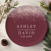 Rose Gold Confetti Burgund Moderne Hochzeit Pappteller