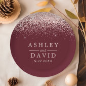 Rose Gold Confetti Burgund Moderne Hochzeit Pappteller