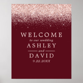 Rose Gold Confetti Burgundy Chic Wedding Willkomme Poster