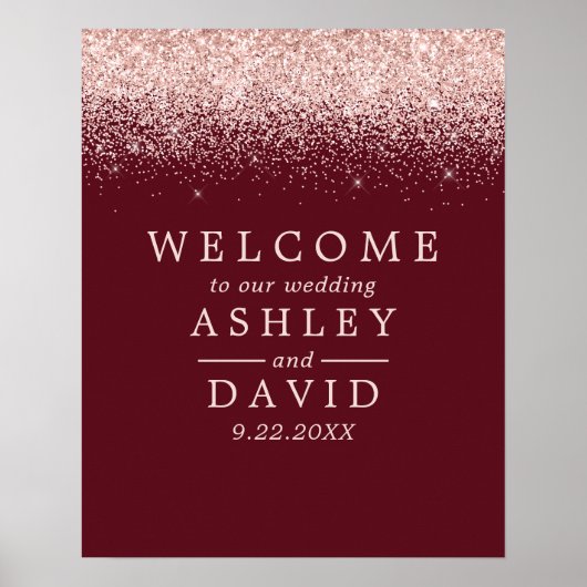 Rose Gold Confetti Burgundy Chic Wedding Willkomme Poster (Vorne)