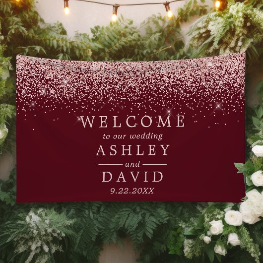 Rose Gold Confetti Burgundy Wedding Willkommen Banner
