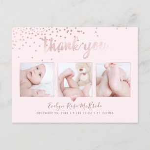 Rose Gold Confetti Chic Pinselschrift Danke Postkarte