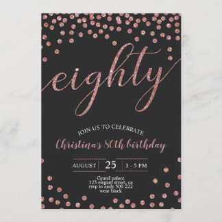 Rose Gold Confetti Elegant 80. Geburtstag Frauen Einladung