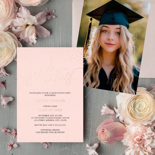 Rose Gold Confetti Foto Graduation Party Folieneinladung