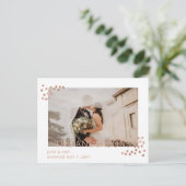 Rose Gold Confetti Foto Hochzeitsankündigung Postkarte (Stehend Vorderseite)