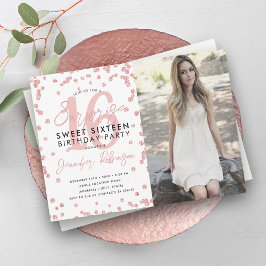 Rose Gold Confetti Foto Überraschung Sweet 16 Einladung