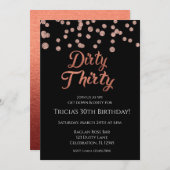 Rose Gold Confetti Glitzer Dirty 30 Einladung (Vorne/Hinten)