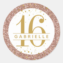 Rose Gold Confetti Glitzer Geburtstag Gunst Label Runder Aufkleber