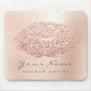 Rose Gold Confetti Glitzer Name Makeup Lips Kiss Mousepad