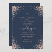 Rose Gold Confetti Glitzer Navy Blue Wedding Einladung (Vorne/Hinten)