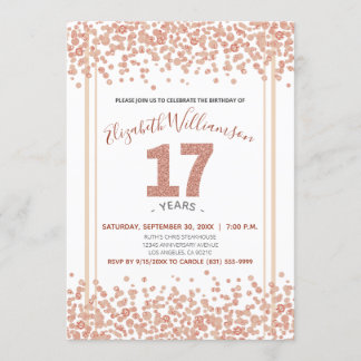 Rose Gold Confetti Glitzer-Style 17. Geburtstag Einladung