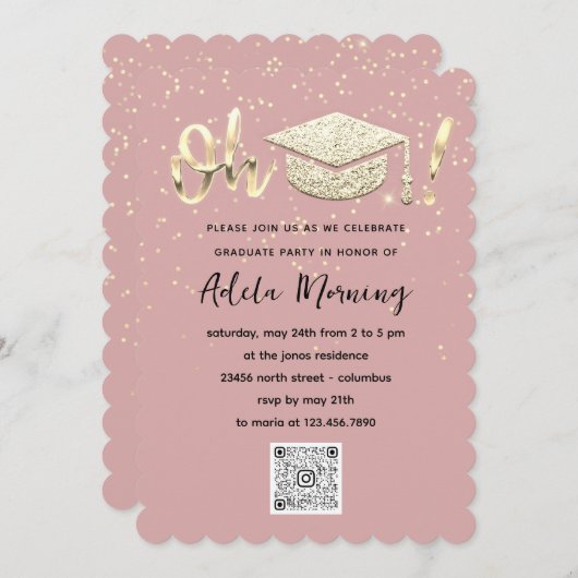 Rose Gold Confetti Graduate Party QR Code Einladung (Vorne/Hinten)