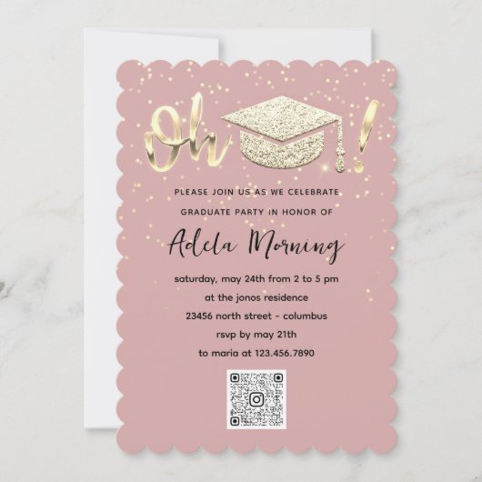 Rose Gold Confetti Graduate Party QR Code Einladung (Vorderseite)
